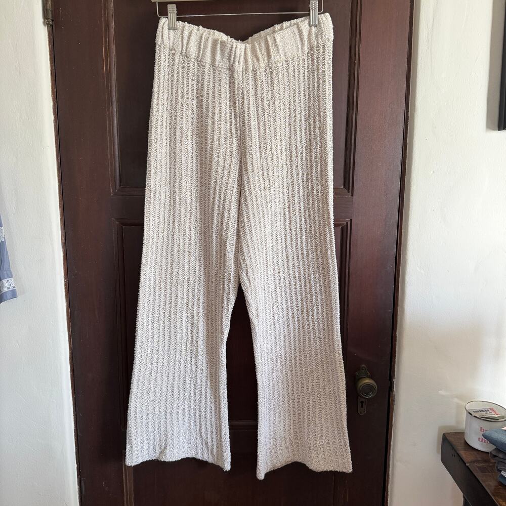 Free People Cream Knit Straight Leg Pants
